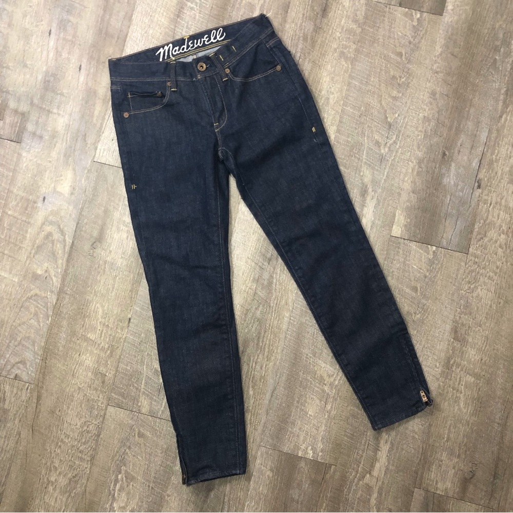 Madewell Women’s Skinny Crop Jeans Dark Blue Wash Zippers at Ankles Size 24